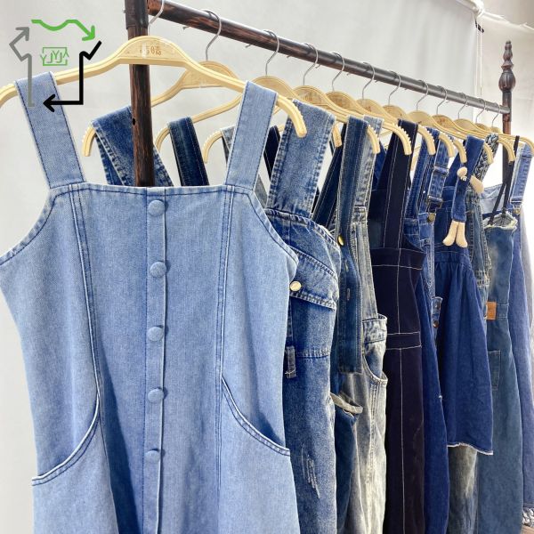 Adults Second Hand Denim Shoulder Strap Short Skirt Slim Fit Used Winter Clothes