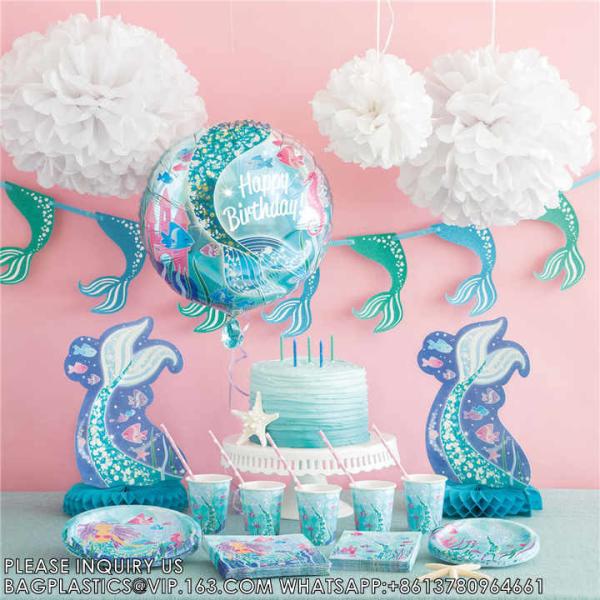 Mermaid Series Paper Straws Cup Plate Set Kid Table Decoration Wedding Birthday Party Supplies Mermaid Disposable