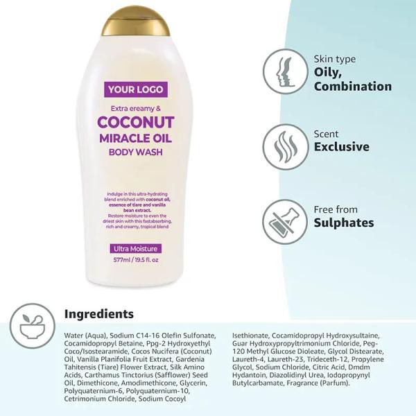 Moisturizing Extra Creamy Coconut Miracle Oil Ultra Deep Cleansing And Refreshing Body Wash Shower Gel
