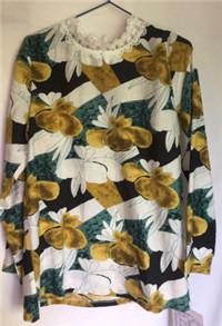 Anti Static Flower Print Blouse , Long Sleeve Going Out Tops With White Lace