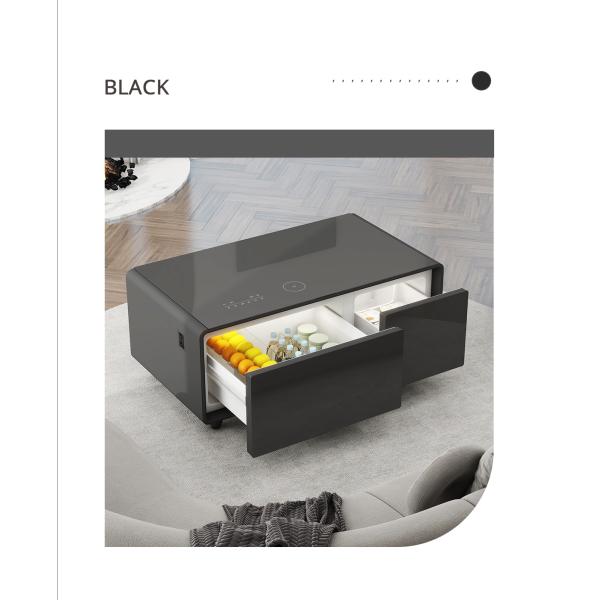 Беспроводное заряжение Современный умный кофейный стол с холодильником и закаленным стеклянным верхом