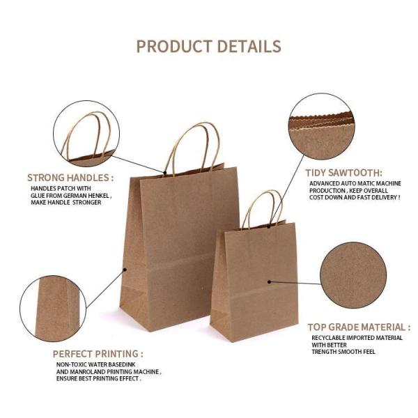 Food Grade Handle Fast Food Kraft Paper Bag FSC Certified