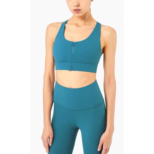 Front Zipper Womens Sports Bra Shockproof High Impact Racerback Tops