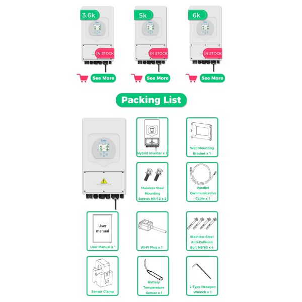 Deye Hybrid Inverter 6KW MPPT Controller Single Phase Off Grid Hybrid Inverter Solar Energy System