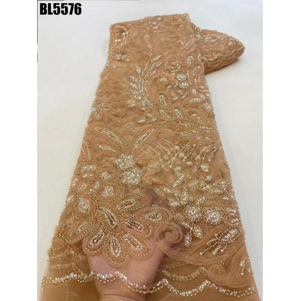 New good quality wedding bridal dress pink beaded lace with sequins Austria Embroidery French lace women dress Ghana fabric