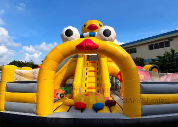 Castillo de juegos hinchable de pato amarillo inflable grande para exteriores, castillo de rebote