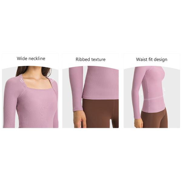 Autumn Ribbed Sports Long Sleeve Yoga Tops Active Stretch Fit Women Sportswear