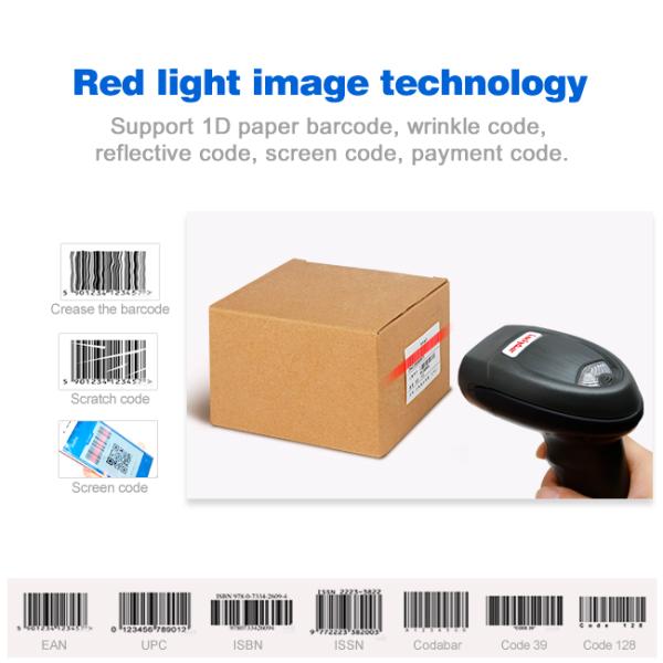 2500 Points CMOS Handheld USB CCD Barcode Scanner 3mil 4mil Prevision