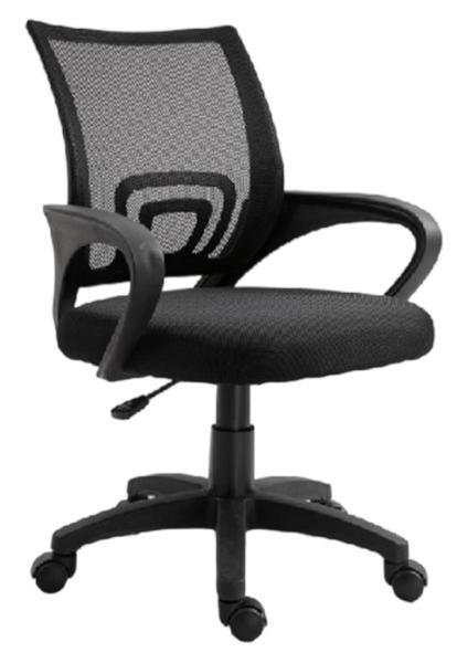 Silla de oficina de malla con reposabrazos de PP fijos, base de nylon de 320 mm, elevador de gas cromado de 100 mm y tela de malla negra,para varios espacios de trabajo