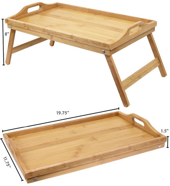 breakfast in bed wood serving tray with handle and folding legs