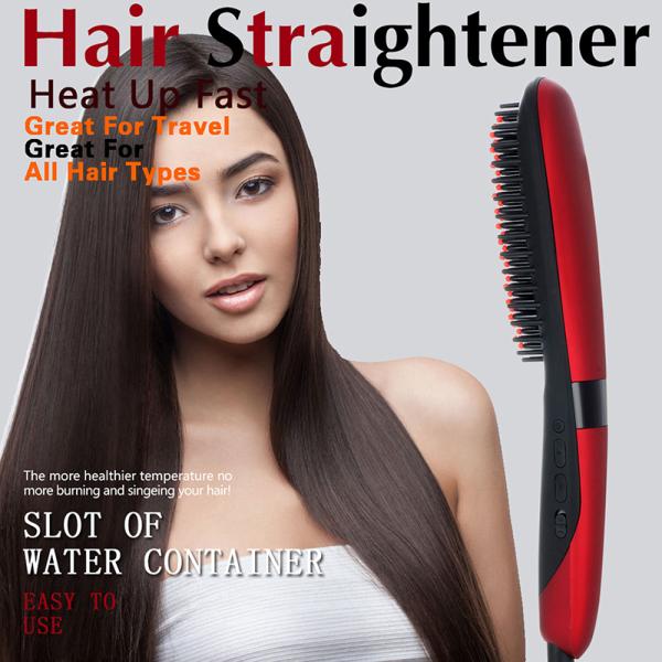 Electric Hair Styling Comb Red Easy To Use Ceramic Plate Fast Heating