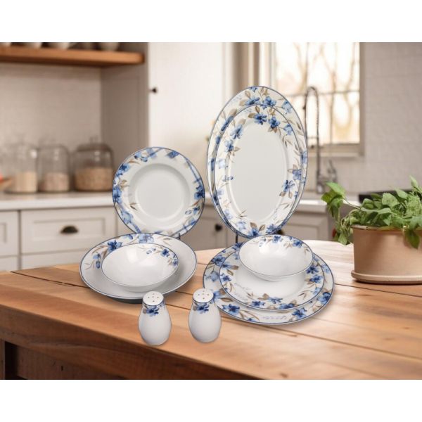35pcs superwhite porcelain dinning set  with blue flower