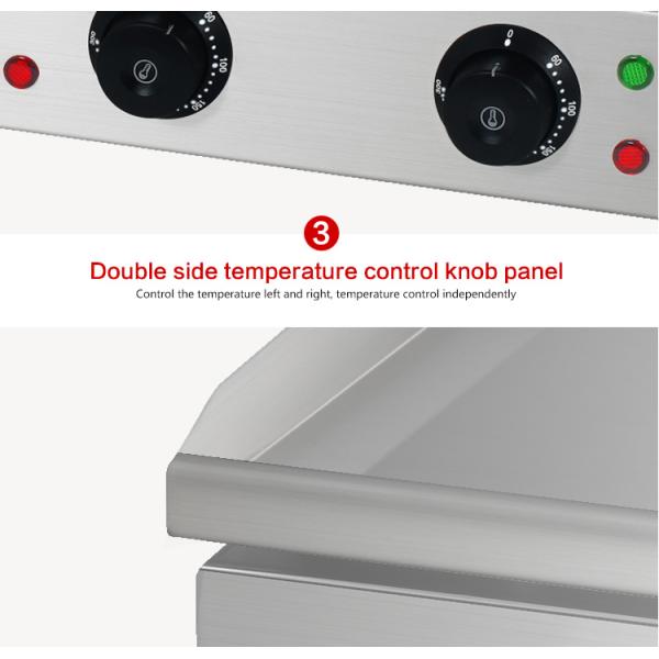 Dual Temperature Control Knobs Electric Flat Plate Griddle for Restaurant Kitchen