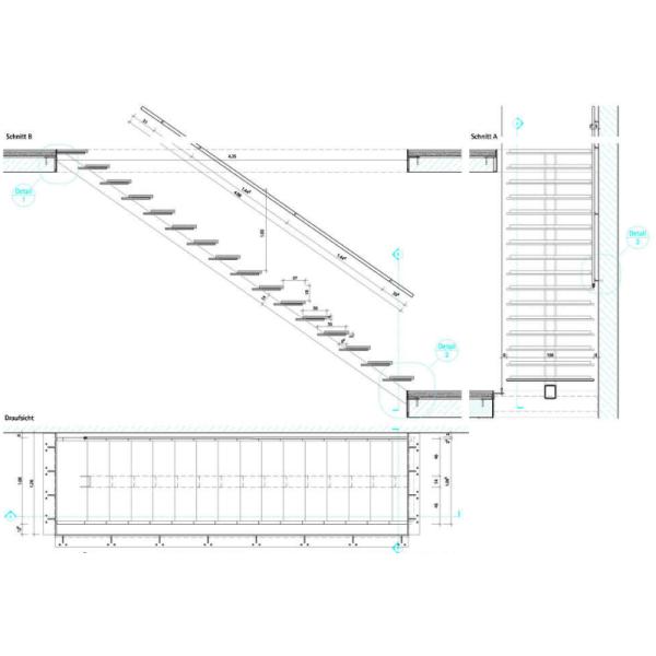 Double Steel Plate Staircase VK28S ，Wooden ，Beech Tread , Carbon Steel Stringer, Stainless Steel, Power Coated,
