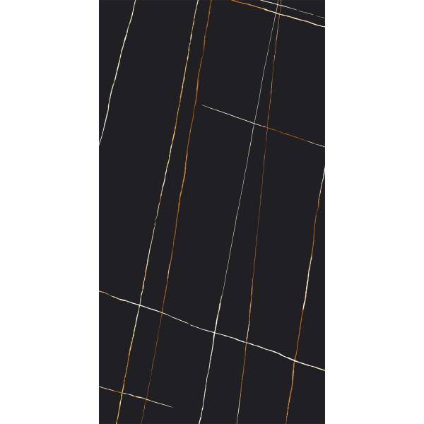 Роскошный 1420x2700 мм фарфоровый сцинтерованный каменный плит для ванной раковины, Мат, глазурь, черный, золотая линия