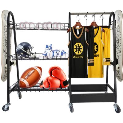 15kg / Layer Sports Equipment Storage Rack Rugby Ball Shelf With Wheels