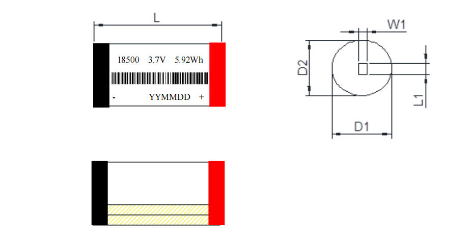 3.7V 1600mAh 18500 Cylindrical Polymer Lithium-ion Battery For Consumer Electronics