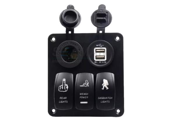 12v 3 Gang Marine Rocker Switch Panel With Fuses USB Cigar Lighter