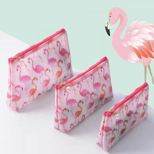 Frosted PVC Cosmetic Bag , triangle makeup bag Printing Red Cartoon Pattern