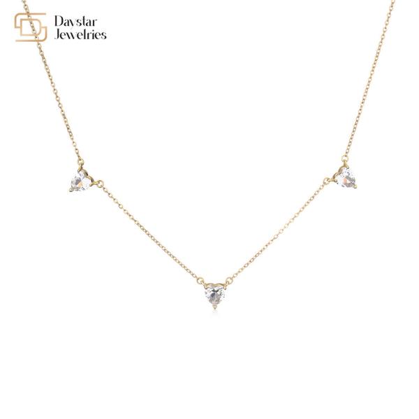 Heart Pink Ocean Blue Thin Chain Choker 18k Gold Plated Diamond Zircon Charms