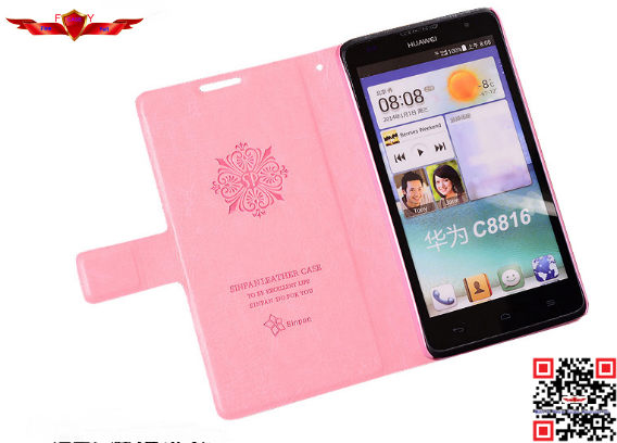 New Fashion Design Brand New PU Flip Leather Cover Case For Huawei C8816 Qualify