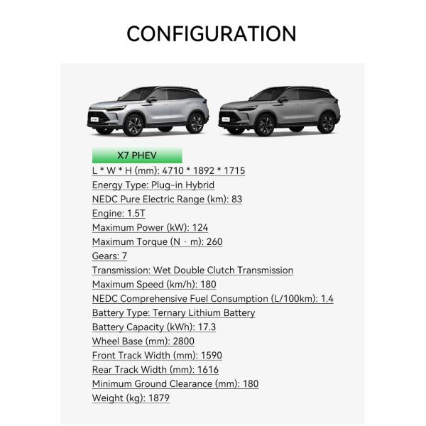 2023 Beijing X7 PHEV 180km/h Hybrid Car 0km 4 Four Wheel Electric Vehicle 0km Used Cars Left Hand Drive and High Speed
