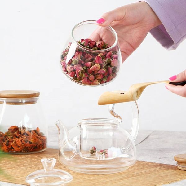 Transparent Bamboo Lid Glass Storage Jar Customized Size Kitchen Glass Canister