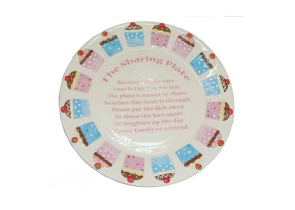 Decaled Ceramic Serving Platter Round Shape Birthday Cake Plate With Relief Embossed