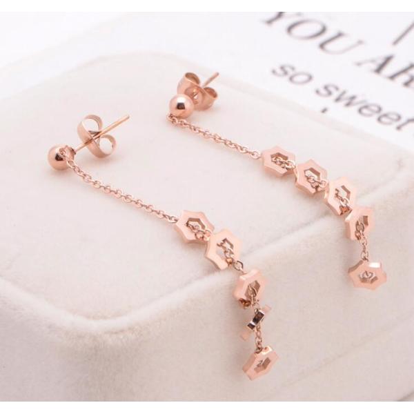 Tassel Earrings for Women Rose Gold Color Plating Stainless Steel Earrings Hexagonal Star Drop Earrings Fashion Jewelry