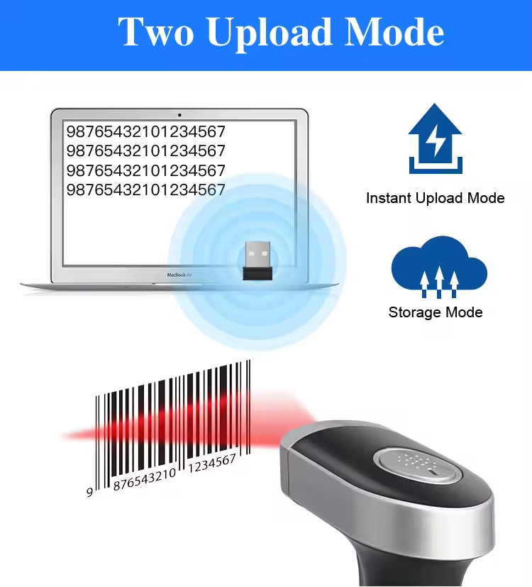 Ручной сканер штрих-кодов 1D Qr-код с зарядной стойкой USB беспроводной Bluetooth Barcode Reader