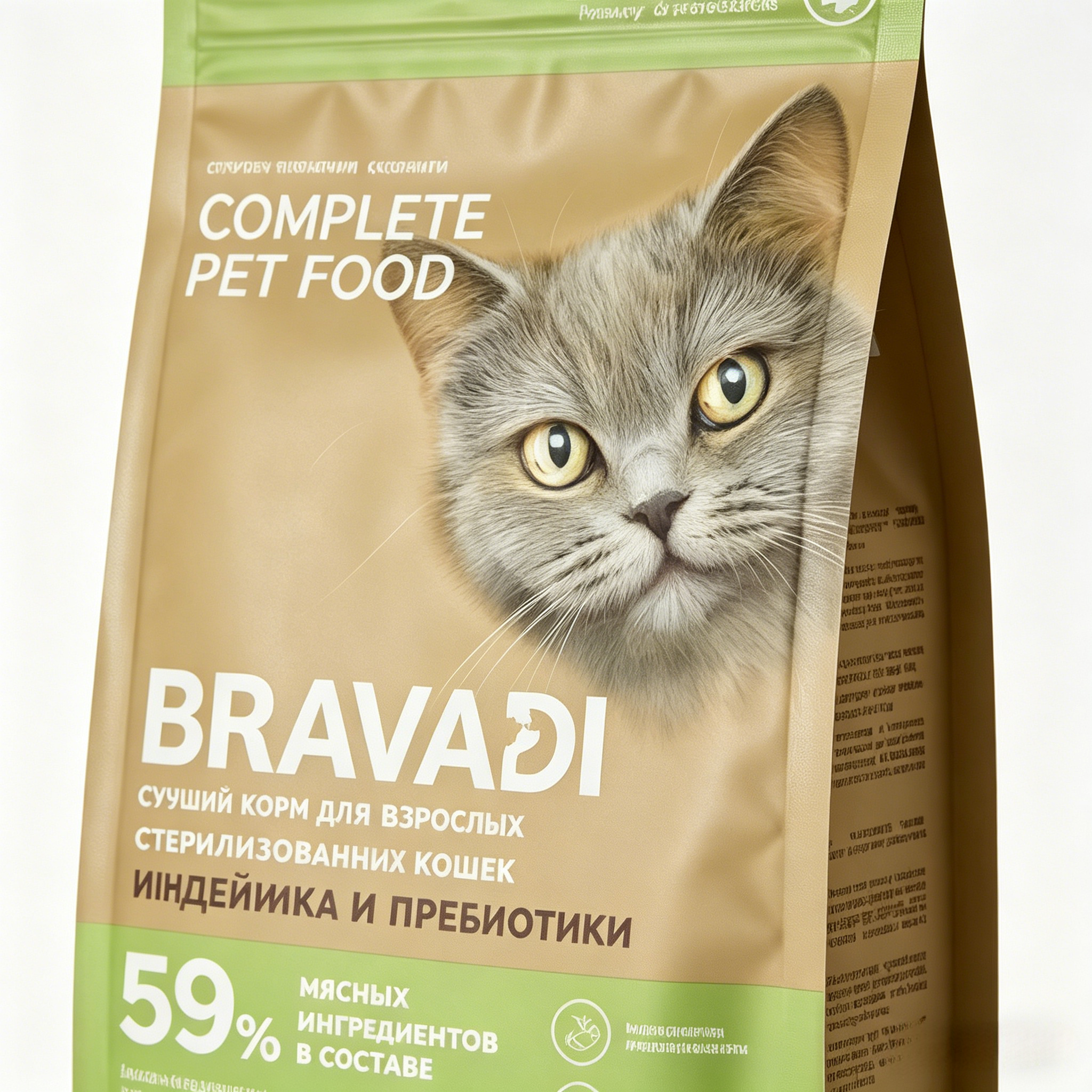 Custom Full Color Printed Eight Side Seal Cat Feed Bag | Resealable Zipper Pouch With Short-Hair Cat Image For Small Portion Premium Feline Dry Food