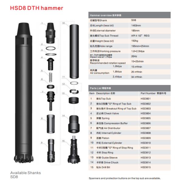 SD8 Water Well Dth Hammer Drilling , Rock Drill Accessories High Performance