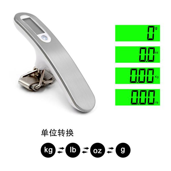 Balance numérique de bagage portable 50kg/10g pour aéroport avec rétroéclairage vert, couleur acier inoxydable 304