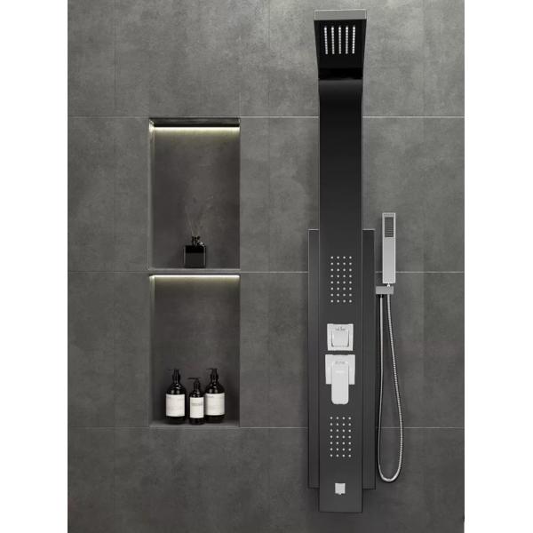 Bathroom Led Shower Panel with Thermostatic Function and Waterfall Stainless Steel