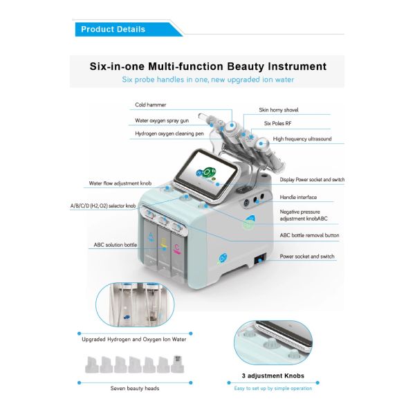 Oxygen Microderm Hydro H2O2 Hydra Dermabrasion Machine With 6 Handles