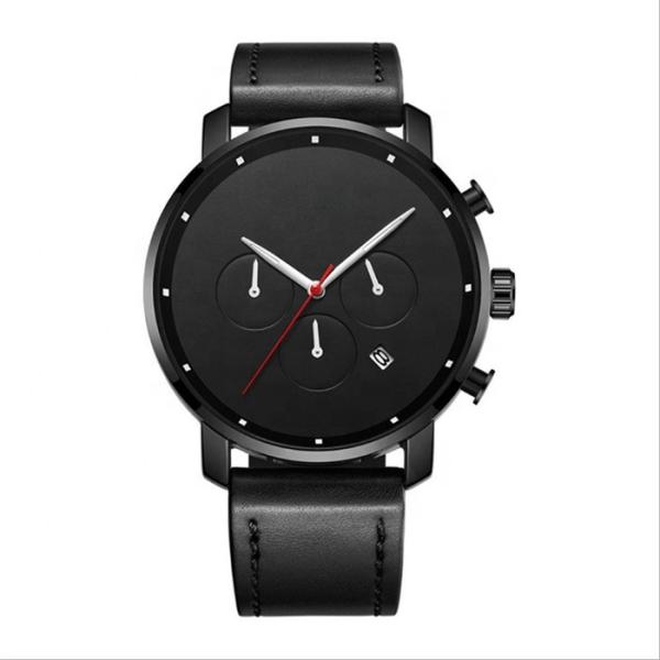 ODM Leather Strap Wrist Watch 24cm Chronograph Black Leather Strap Watch