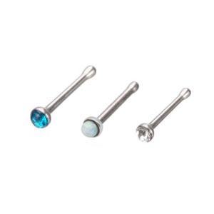 Surgical Stainless Steel Nose Stud Jewelery 20G 0.8mm White Opal Gem
