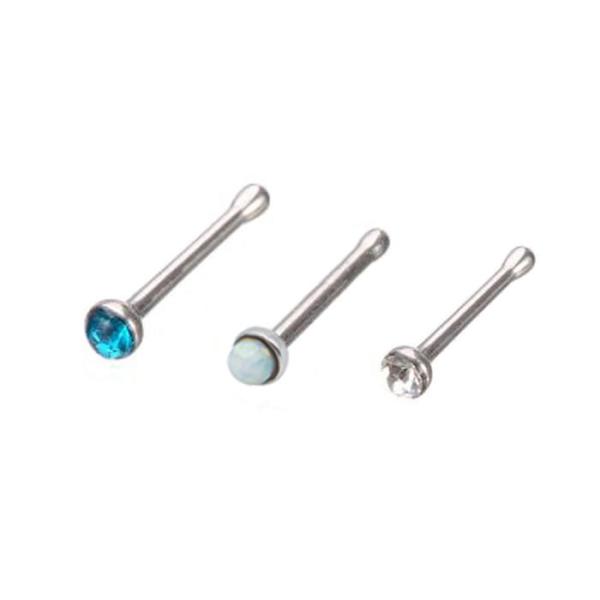 Surgical Stainless Steel Nose Stud Jewelery 20G 0.8mm White Opal Gem