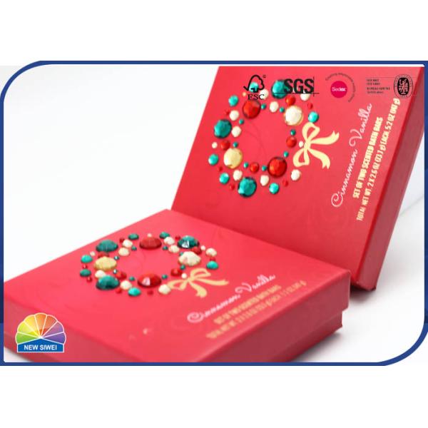 Acrylic Diamond Decorated Paper Gift Box Gold Stamping CMYK For Christmas Day