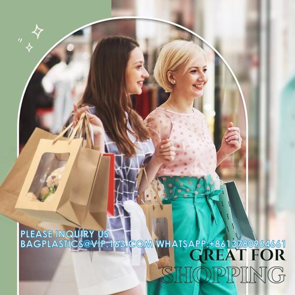 Kraft Shopping Bags With Handles For Present, Festivals Party Gift Bags With Transparent Window
