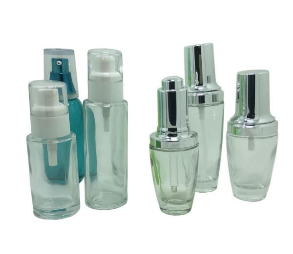 Luxury Packaging Custom Cosmetic Containers , Round Glass Toner Bottle And Cream Jars