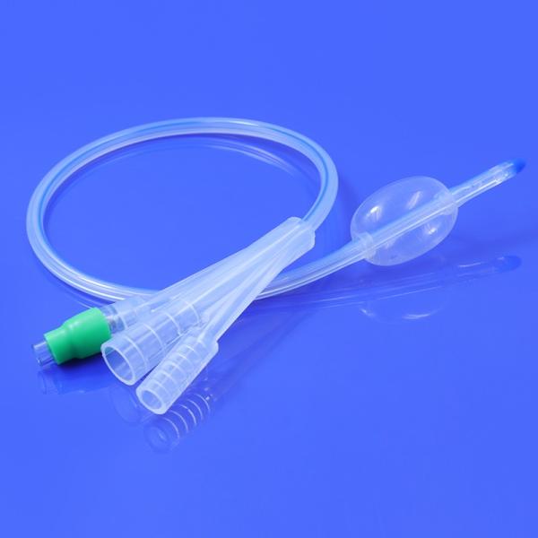 Sterile Triple-Lumen Silicone Catheter with Hydrophilic Coating