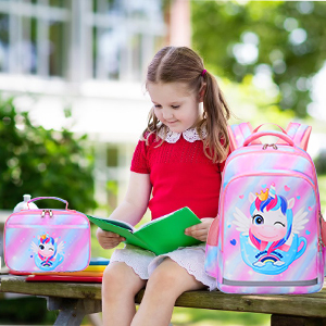 Unicorn Girls School Backpack Large Capacity Three Piece Set with Waterproof Inner Bag
