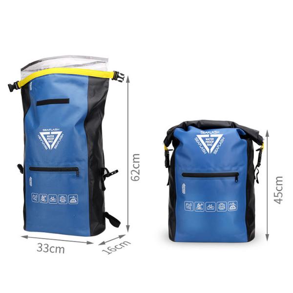 Blue Black Waterproof Roll Top Backpack , 20L Mountain Climbing Backpack