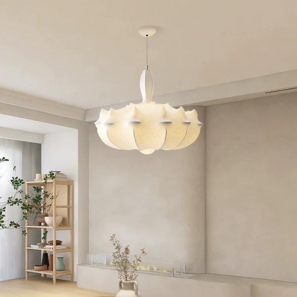 Minimalist Silk Pendant Lights Fabric Lampshade White Chandelier Lamp Lighting