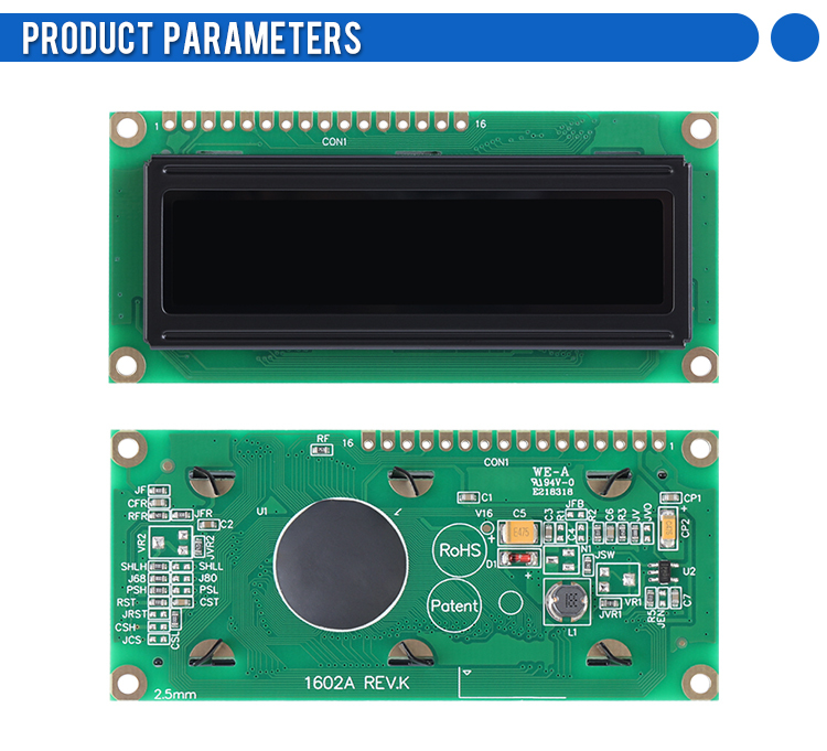 OLED1602A Black Film, 16×2 Character OLED LCD Display Module, WS0010-TX, Parallel Interface, 66x16mm View Size, Working Temperature -40+80 Display