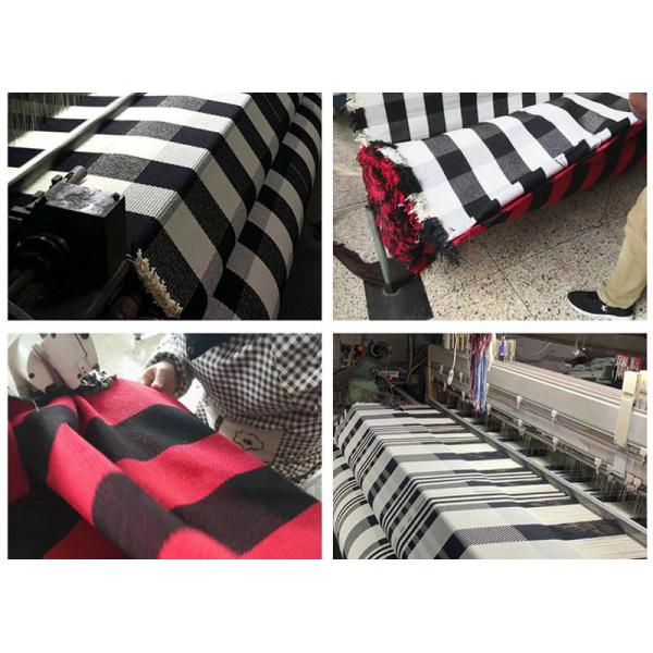 60*90 Cm Cotton And Linen Black And White Plaid Mat , Woven Outdoor Porch Mats