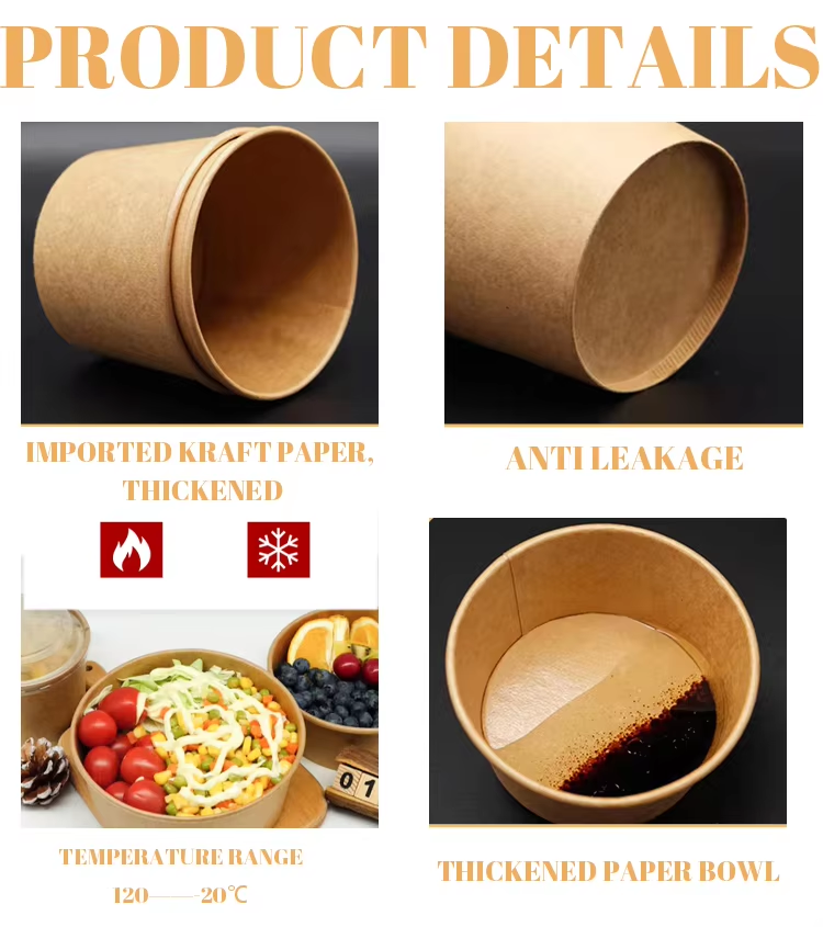 Free Sample Disposable Eco-Friendly Camping Kraft Paper Round Bowl Takeaway Food Container