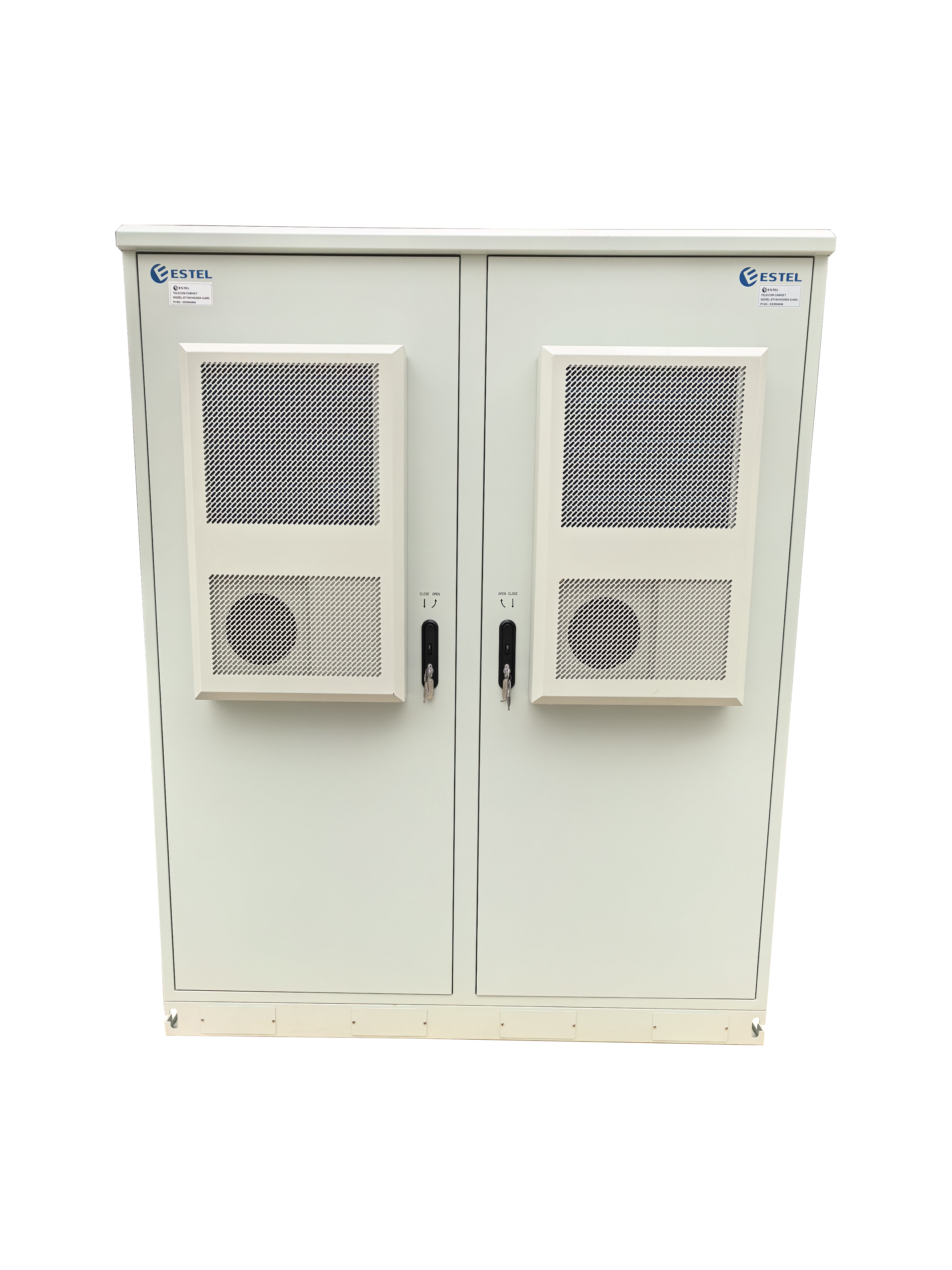 Dual Bay 40U Outdoor Telecom Cabinet for Inverter with Dual 1500W AC IP55 with 5 Battery Trays for Solar Base Station Anti Theft Design