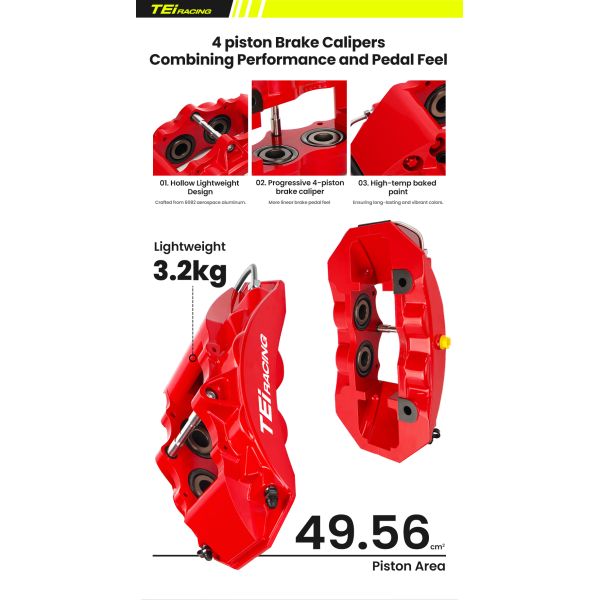 Kit de pinzas de freno TEI P40NS+ de 4 pistones BBK R18/R19 Kit de frenos grandes para Audi A4 B6 B7 B8 B8L B9 B9.5 B10 2000-2025